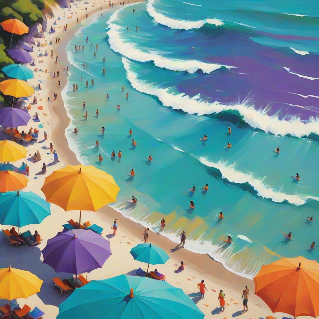 Vibrant Beach Scene in Abstract Expressionist Style