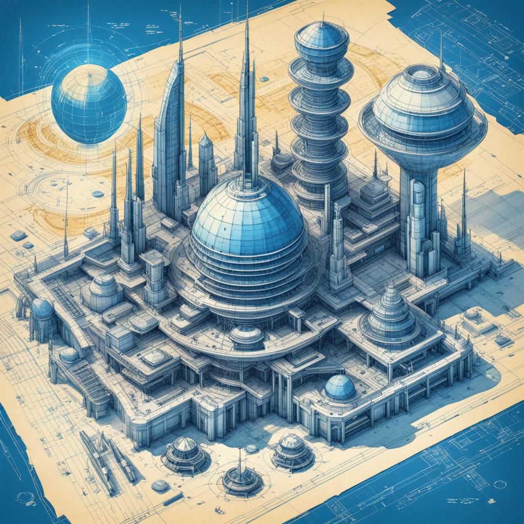 Futuristic Space Colony Blueprint Design Sketch