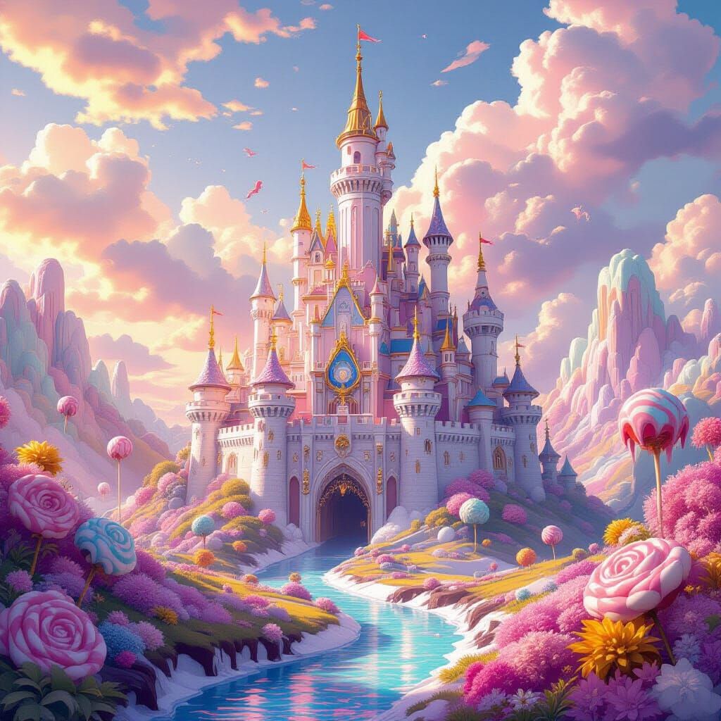 Ice Cream Castle in a Dreamscape, Surrealist Concept Art