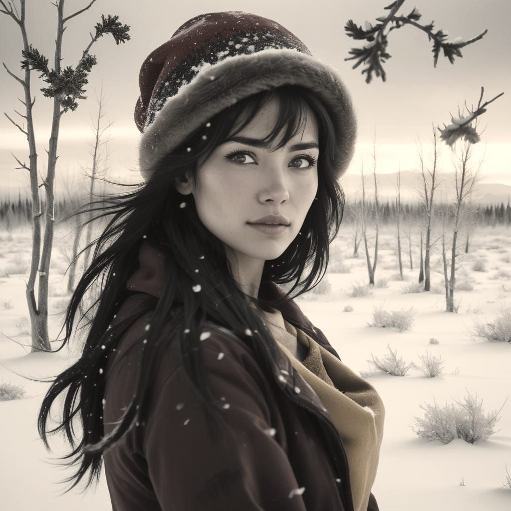 Girl in Snowy Alberta Landscape
