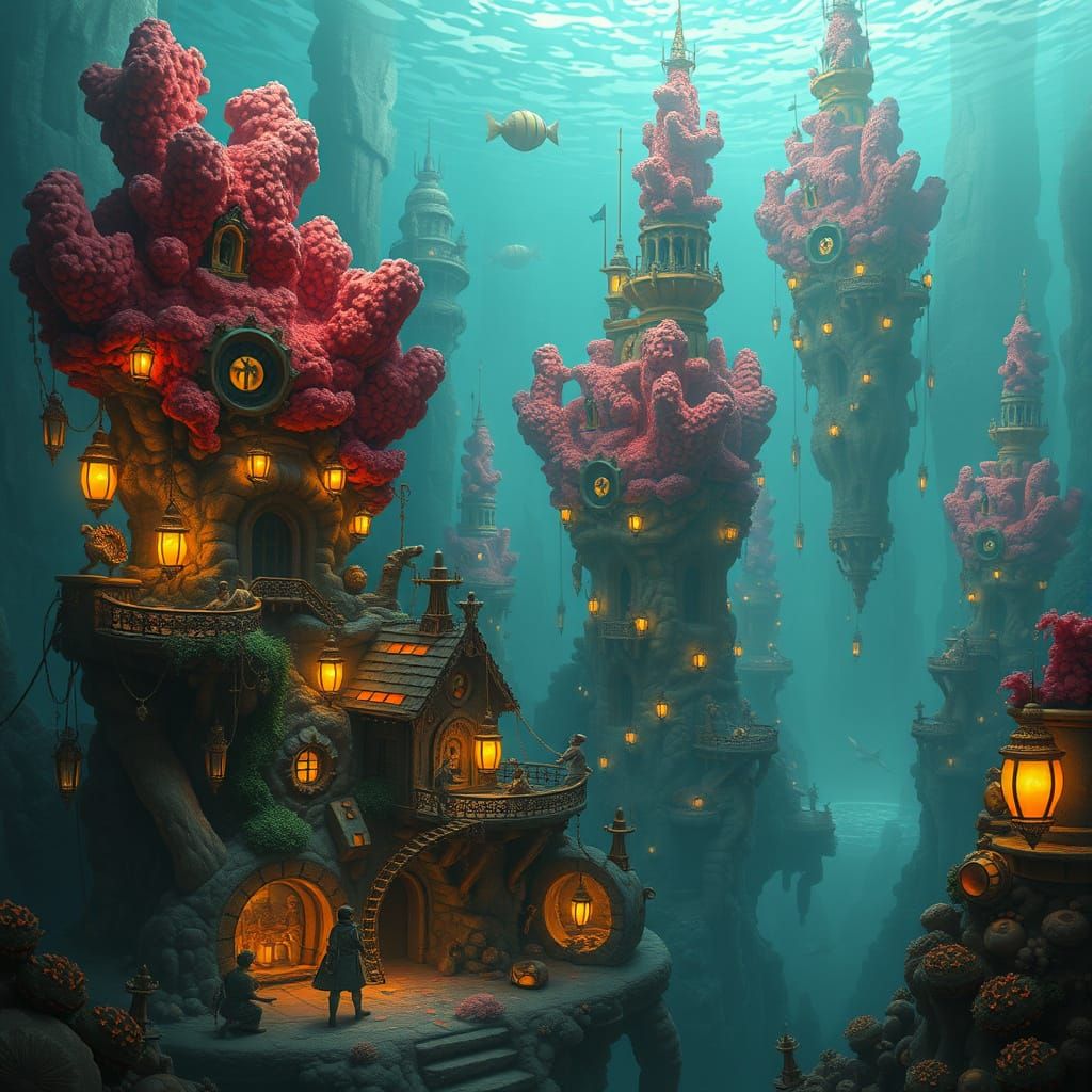 Enchanted Underwater City in Steampunk Style