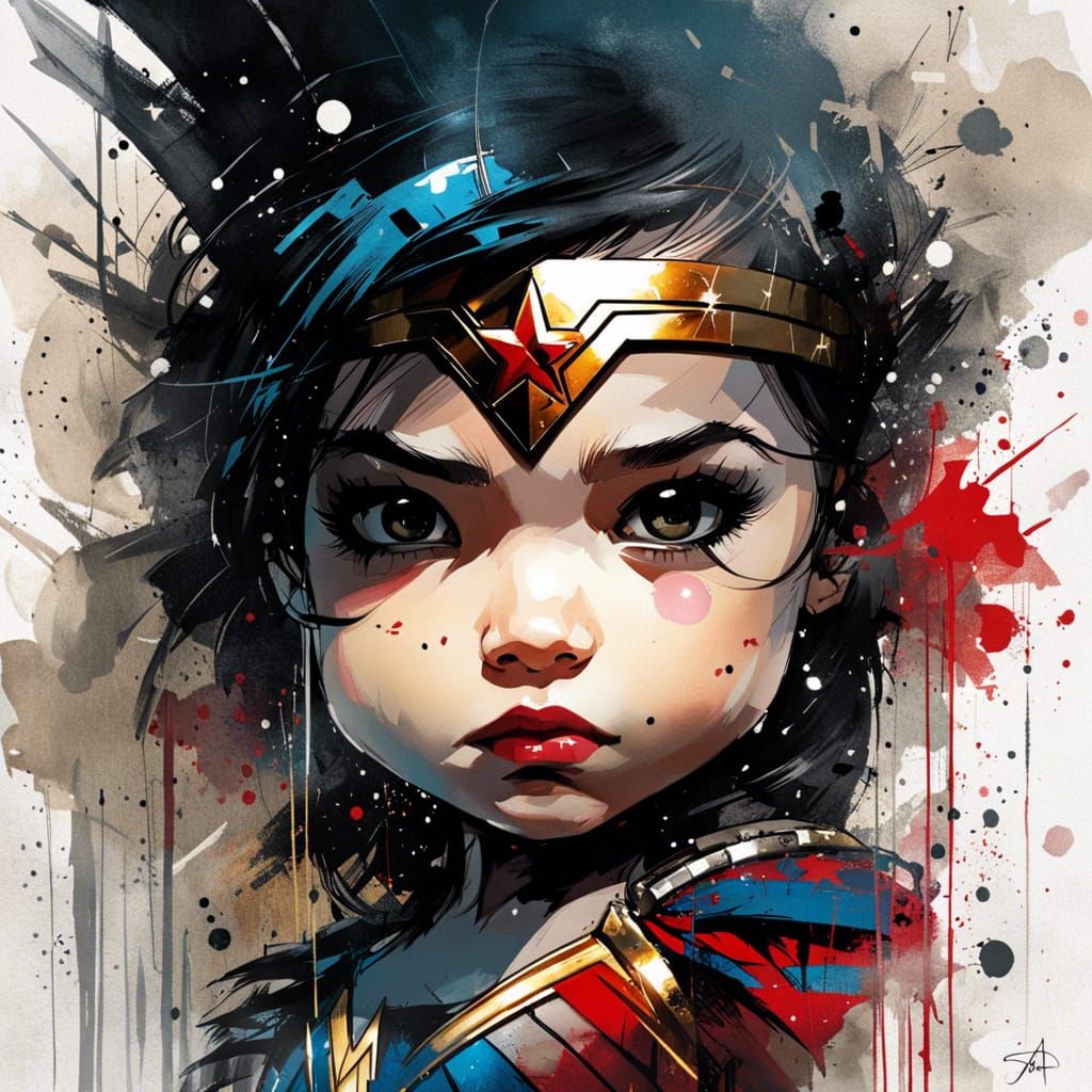 Chibi Wonder Woman Portrait in Graffiti Art Style