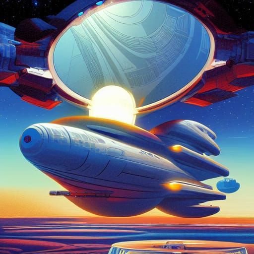 Futuristic Spaceship Hotel in Comic Book Style