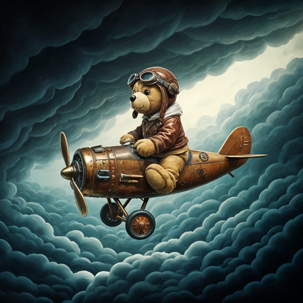 Steampunk Teddy Bear Amelia Earhart Cloud Battle