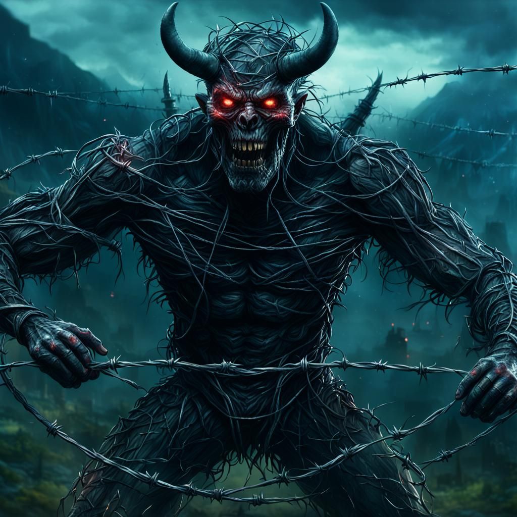 Intricate Barbed Wire Demon Digital Painting