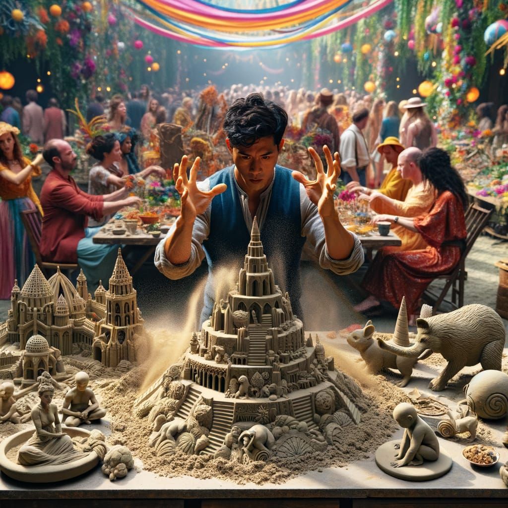 Earth Mage Creates Sand Sculptures at Garden Party