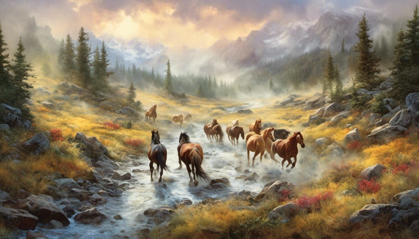 Wild Horses Running Free: Watercolor Fantasy