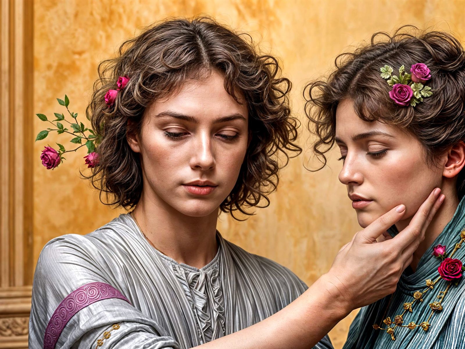 Brothers Embrace in Style of Lawrence Alma-Tadema