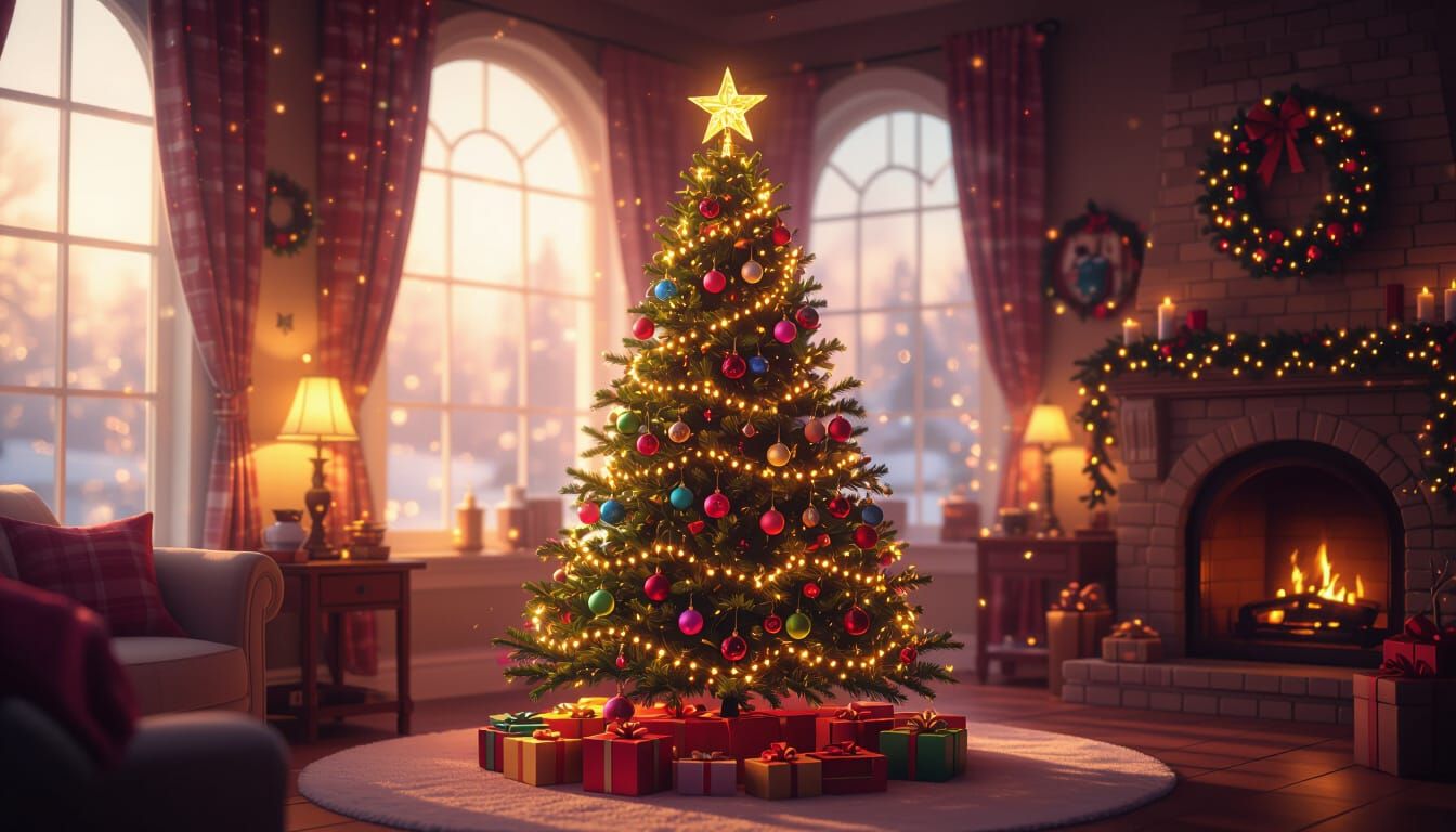Festive Christmas Tree Glows in Cozy Room