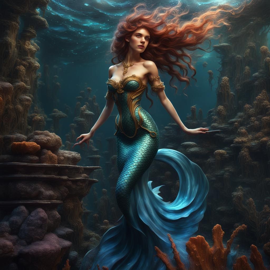 Beautiful Mermaid in Pond: Detailed Matte Painting