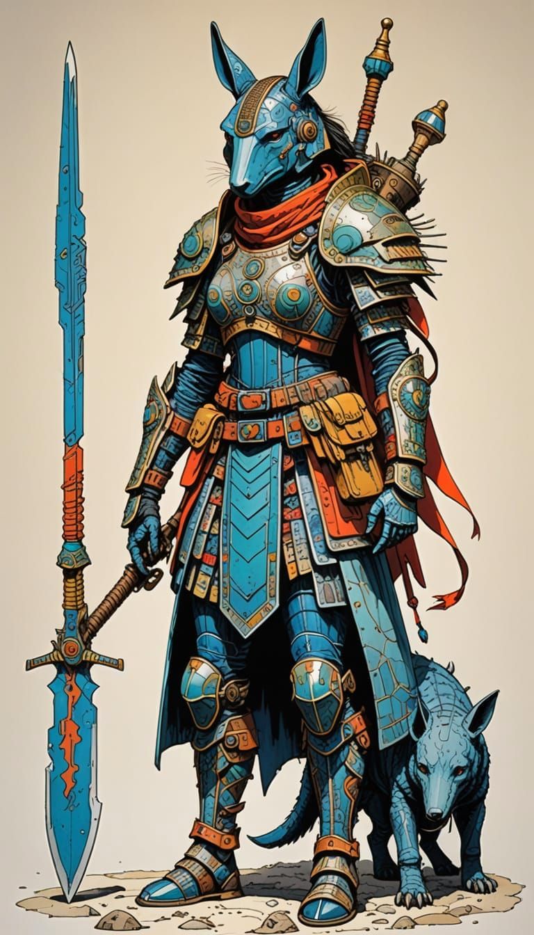 Vibrant Aardvark Warrior Shaman in Ultra-Detailed Armor
