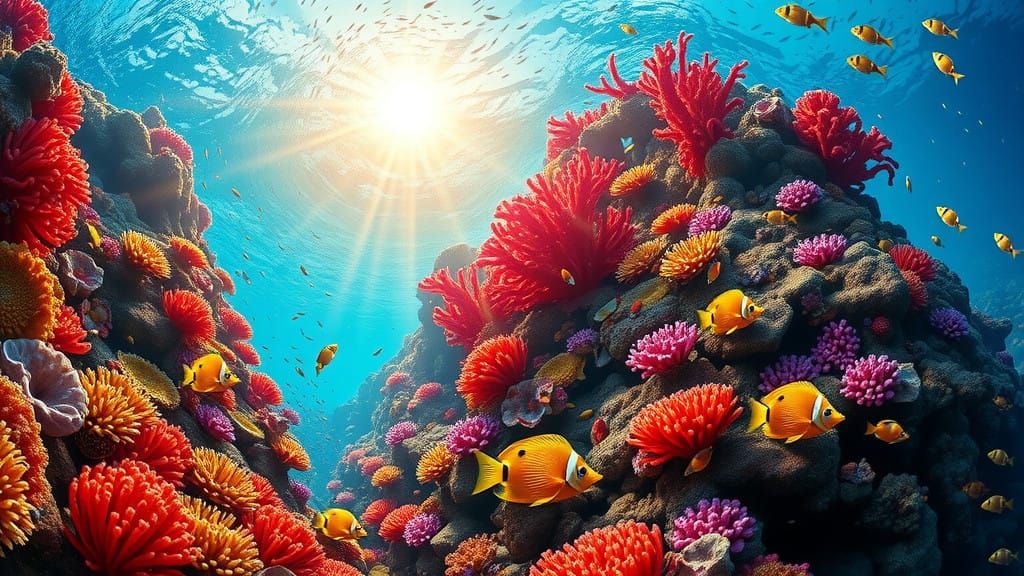 Vibrant Coral Reef Unfolds Beneath Azure Waves