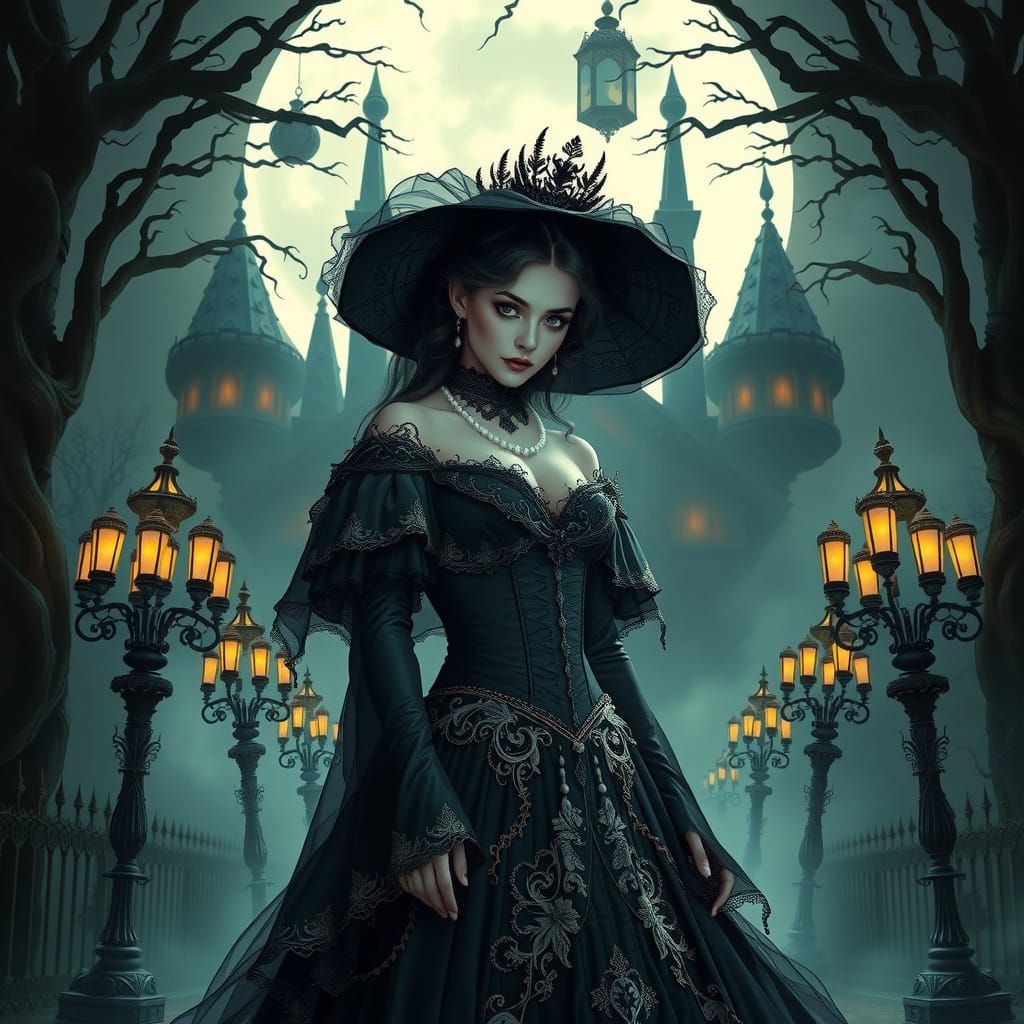 Gothic Disney Princess in Victorian Witch Attire