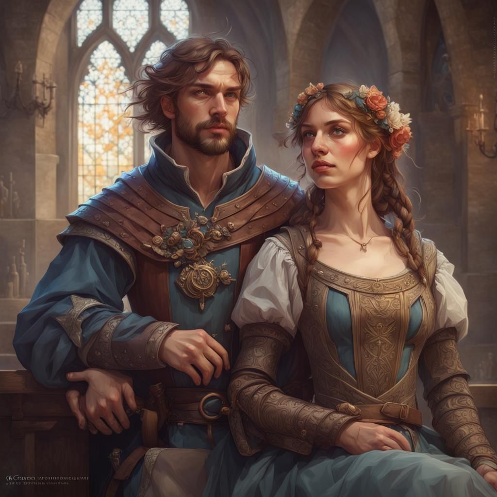 Medieval Couple Portrait in Art Nouveau Style