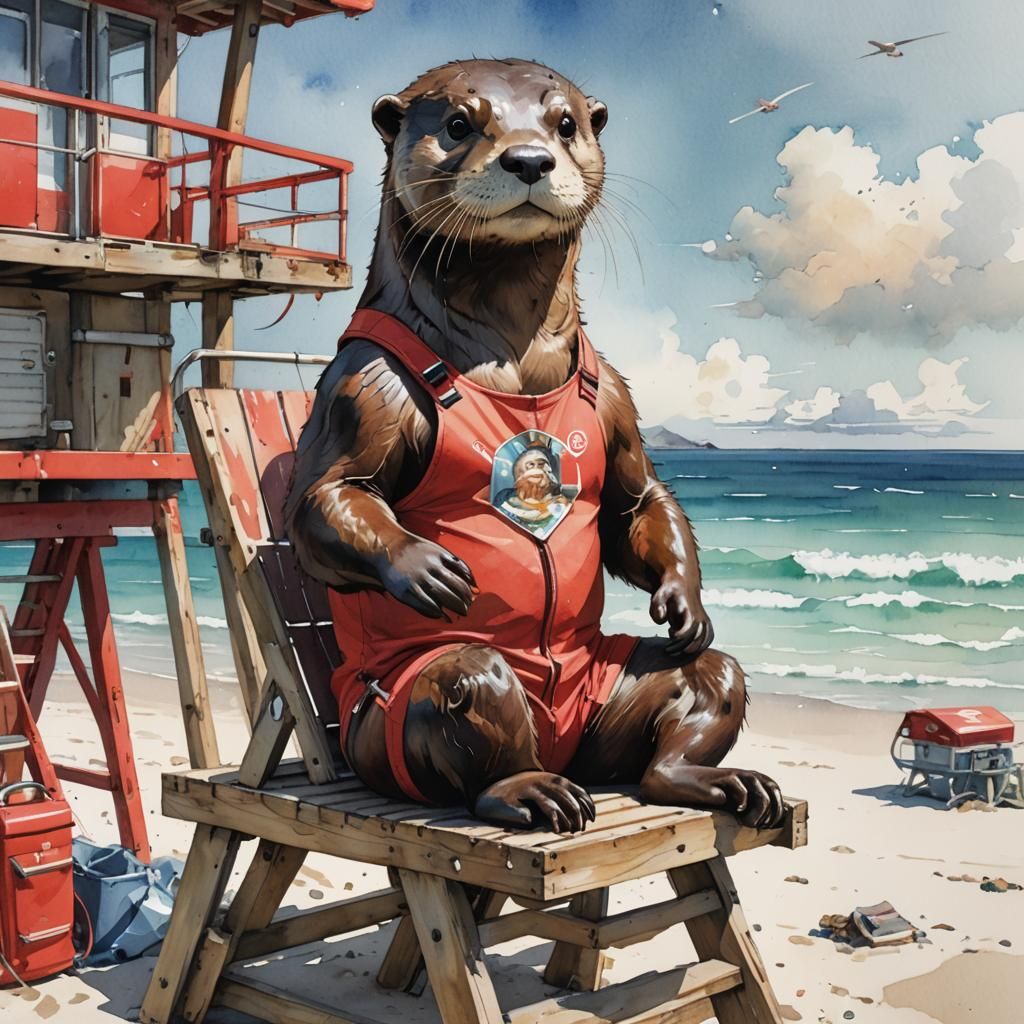 Lifeguard Otter: Watercolor Manga Illustration