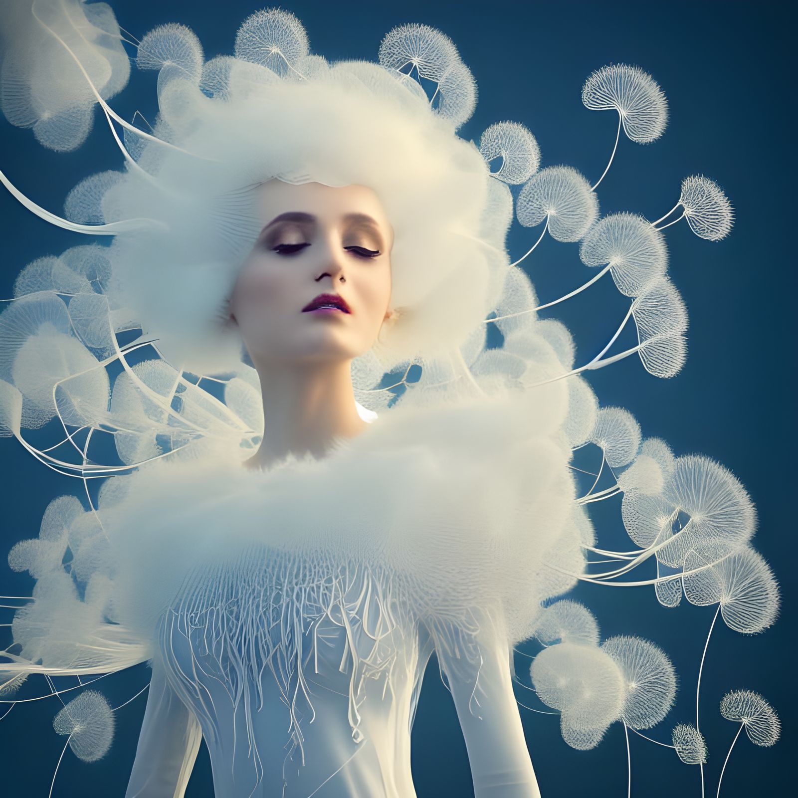 Princess in Dandelions with White Fractal Rendering