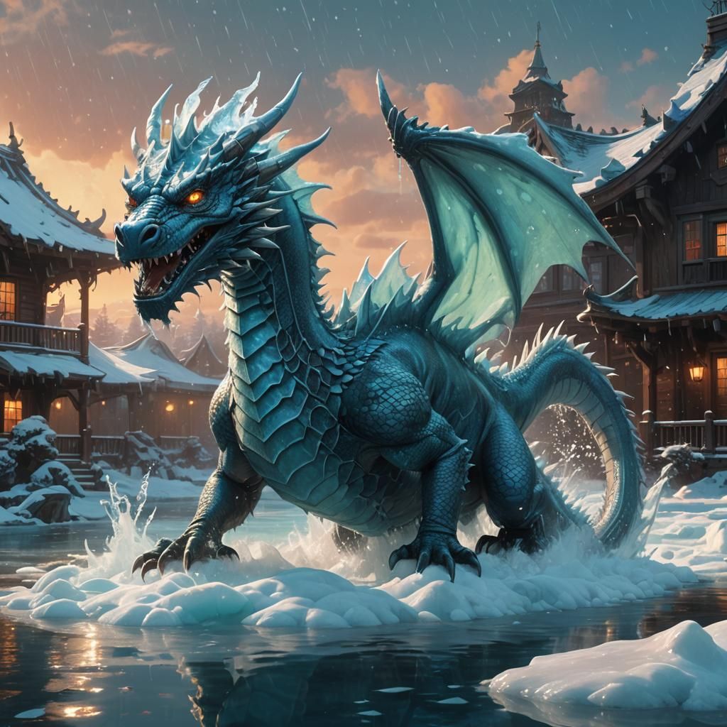 Icy Dragon Swimming: Fantasy Concept Art