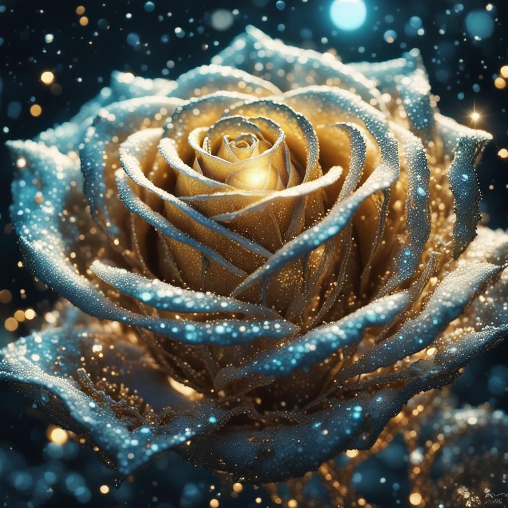 Luminous Lace Rose in Fantasy Space, Hyperrealistic