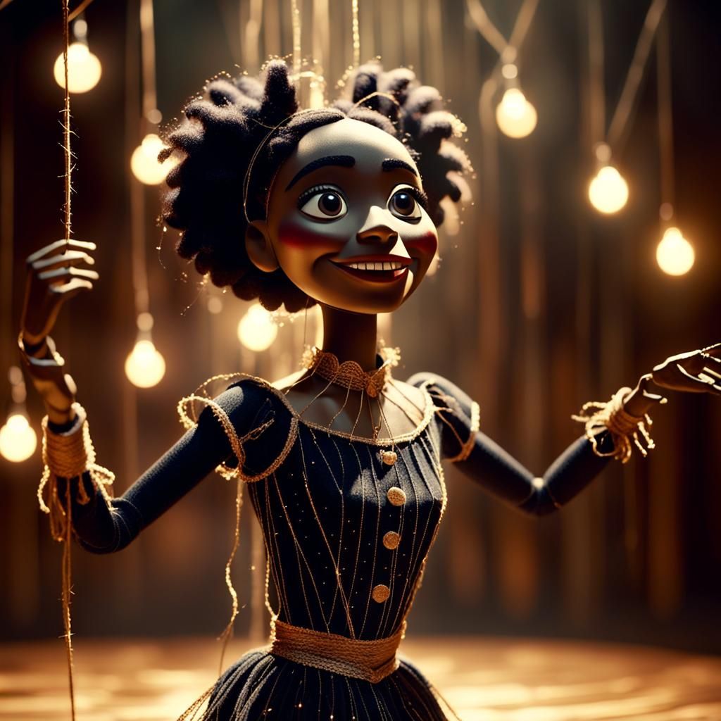 Enchanting Anthropomorphic Puppet Dances in Spotlight