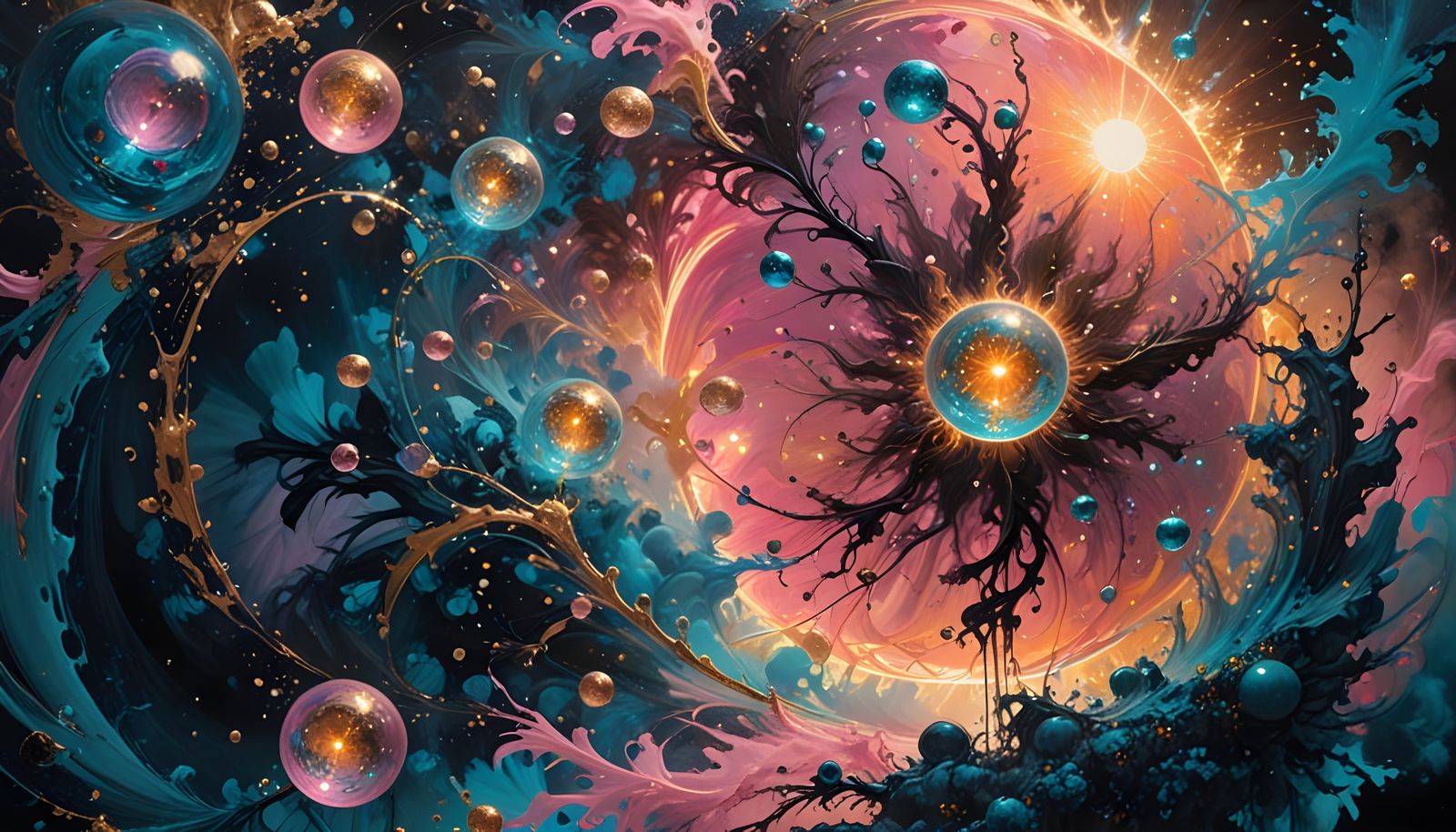 Bioluminescent Landscape with Sepia Tones as Impasto Paintin...