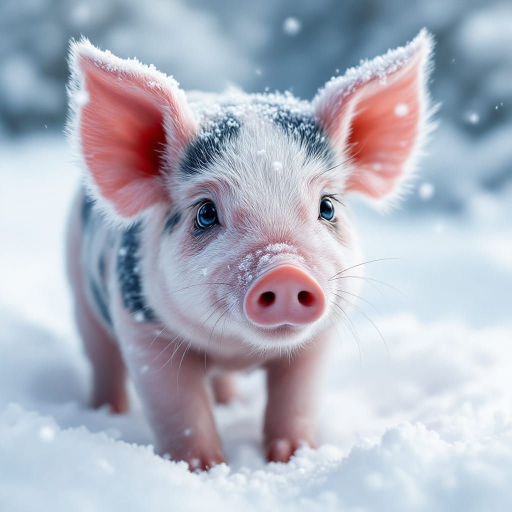 Adorable Piglet in Winter Wonderland