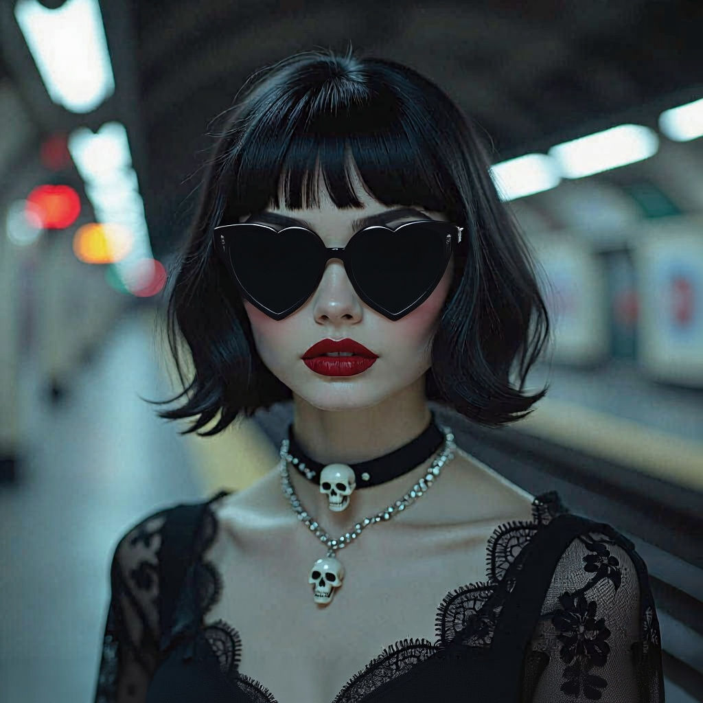 Gothic Girl in Subway Station: Film Still Aesthetic
