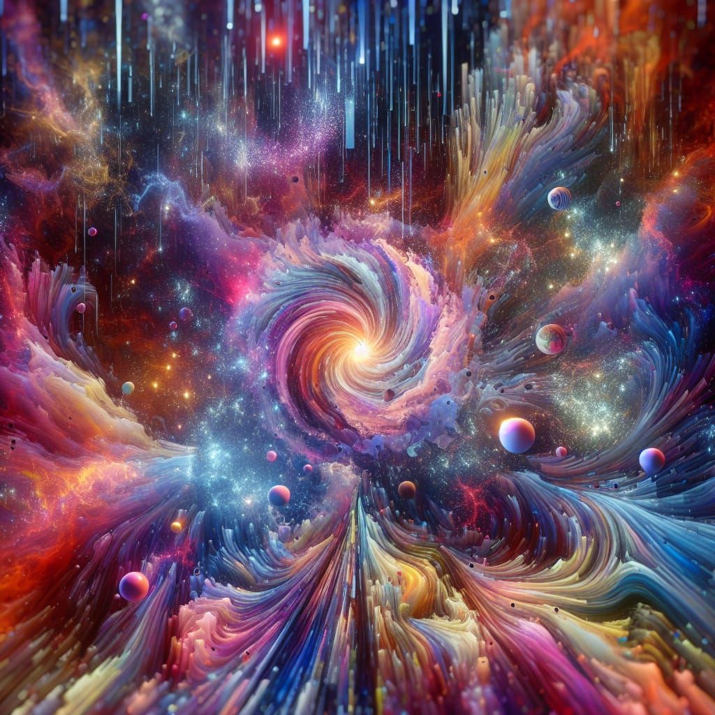 Holographic Cosmic Illustration in Mixed Media Style