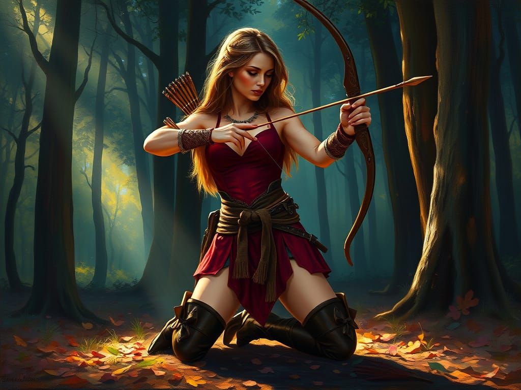 Medieval Archer in Volumetric Sunlight: Impasto Painting