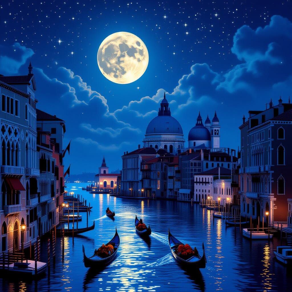 A stunning, atmospheric scene of Venice during the Renaissan...