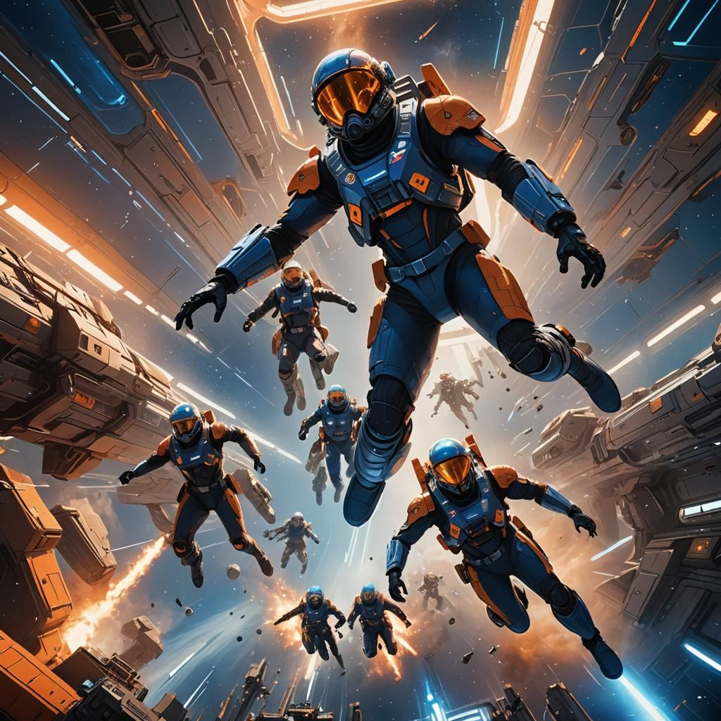 Zero-Gravity Battle in Space, Syd Mead Style