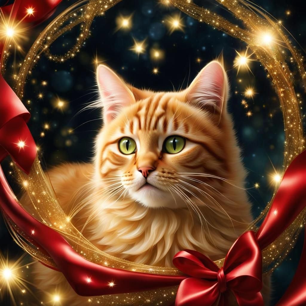 Whimsical Cat with Sparkling Fireflies: Trompe-l'œil