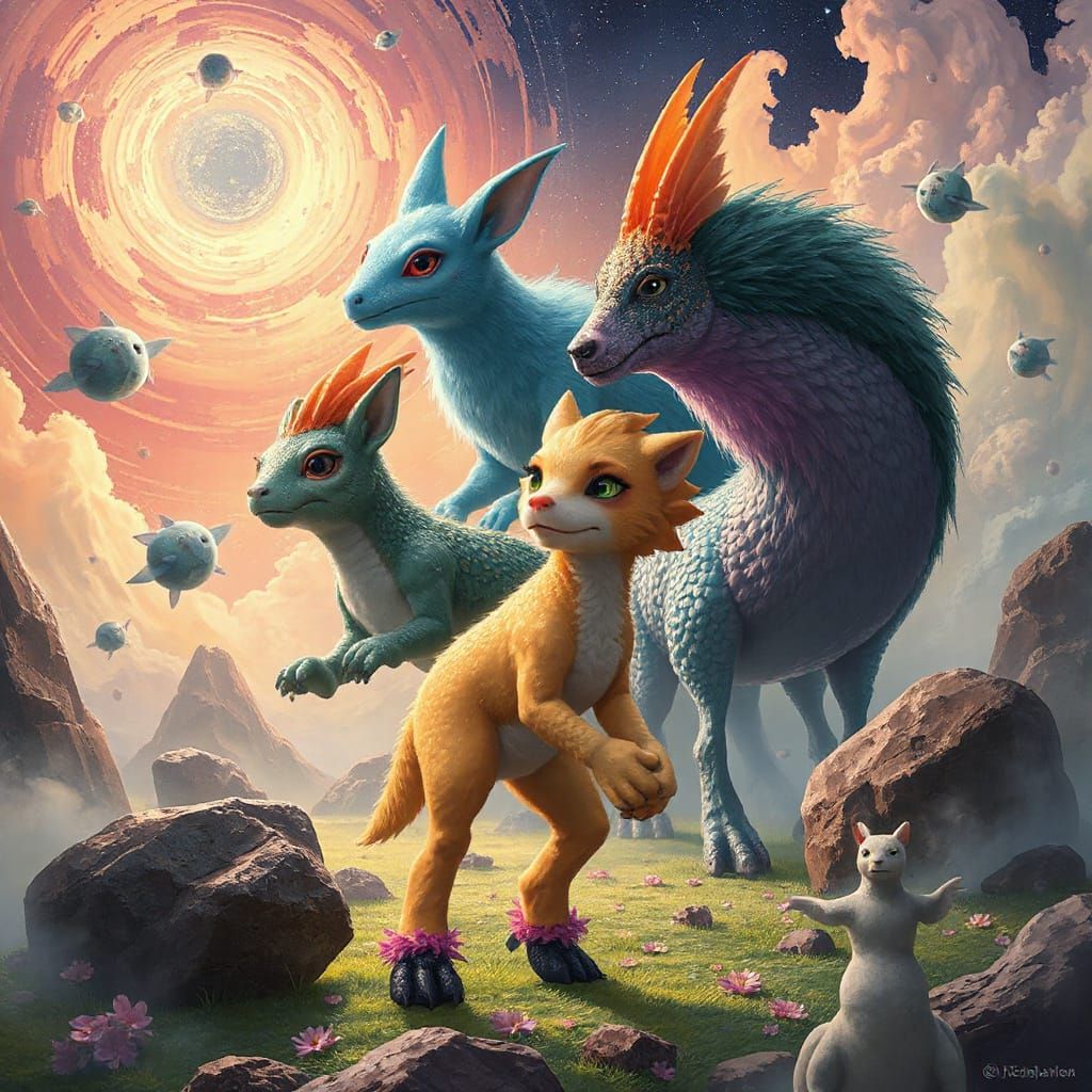 Dreamlike Animals in Ethereal Futuristic Landscape