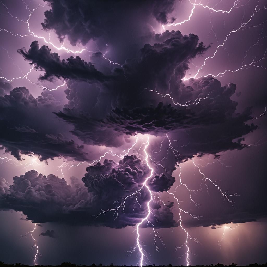 Dramatic Electrical Storm with Violet Lightning