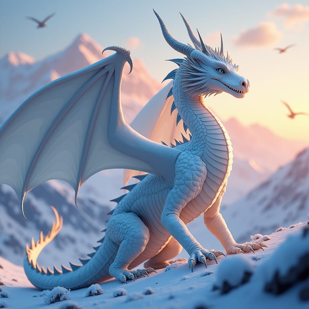 Majestic Dragon on Snowy Hillside in Digital Art