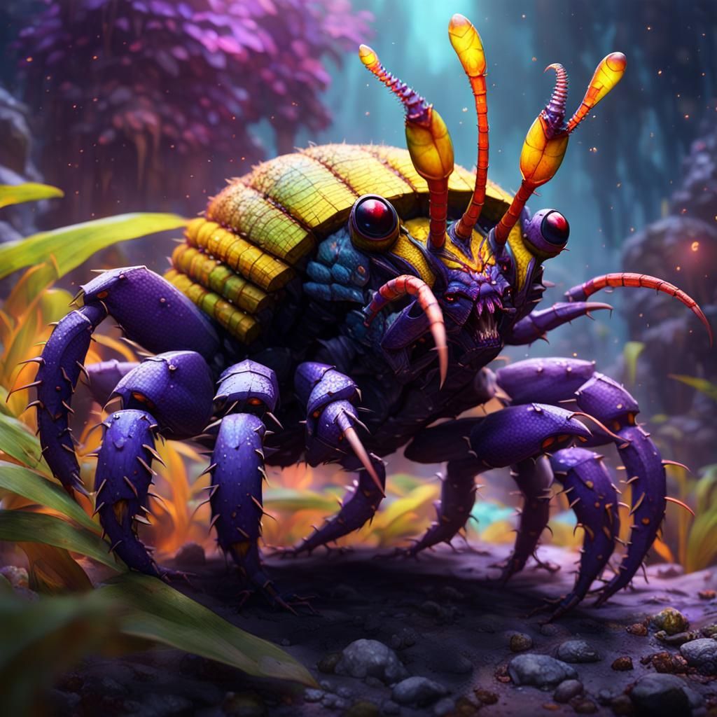 Coconut Crab Capturing Caterpillars: Dark Fantasy Concept Ar...