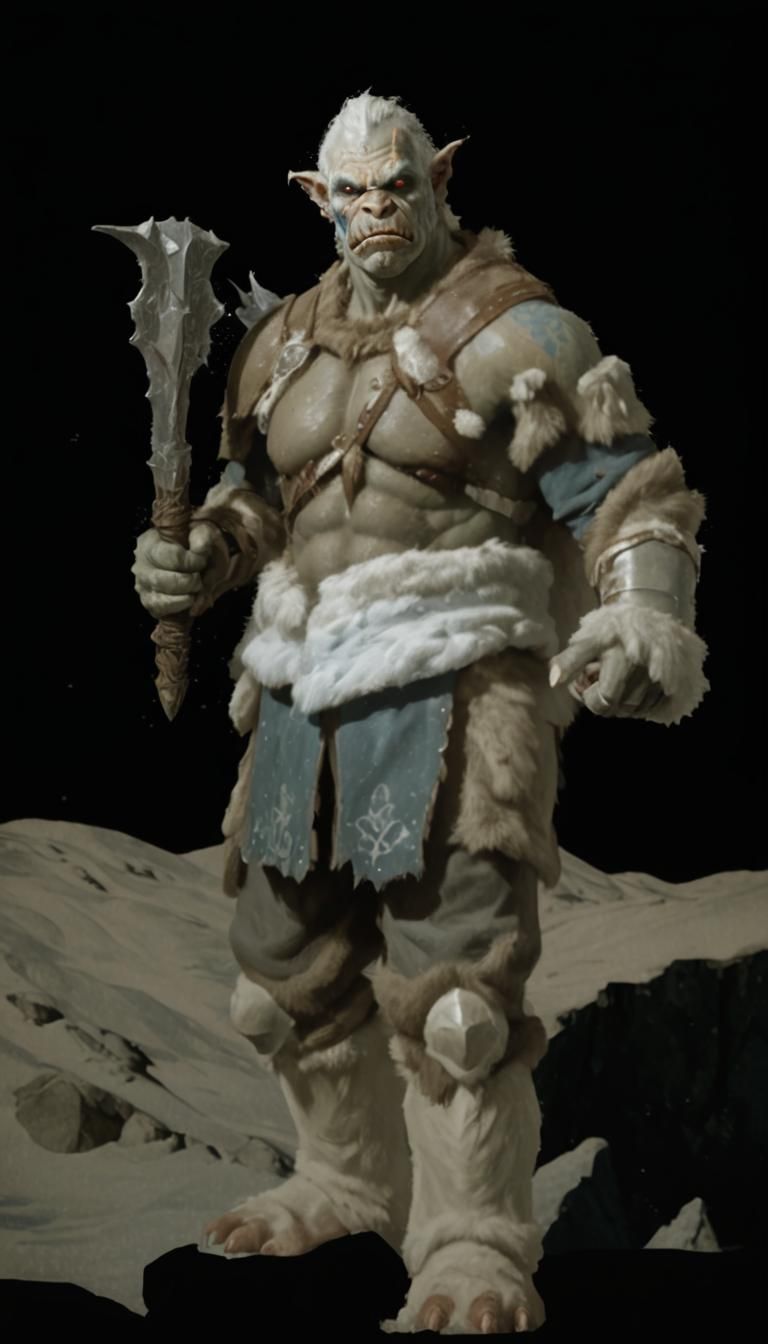 Arctic Orc Warrior in Snowy Mountain Landscape