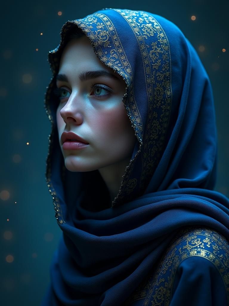 Celestial Woman in Starry Night: Hyperrealistic Fantasy Port...