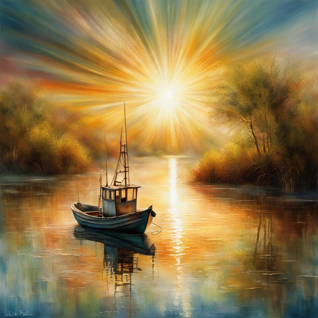 Ethereal Fishing Boat in Radiant Sunlight
