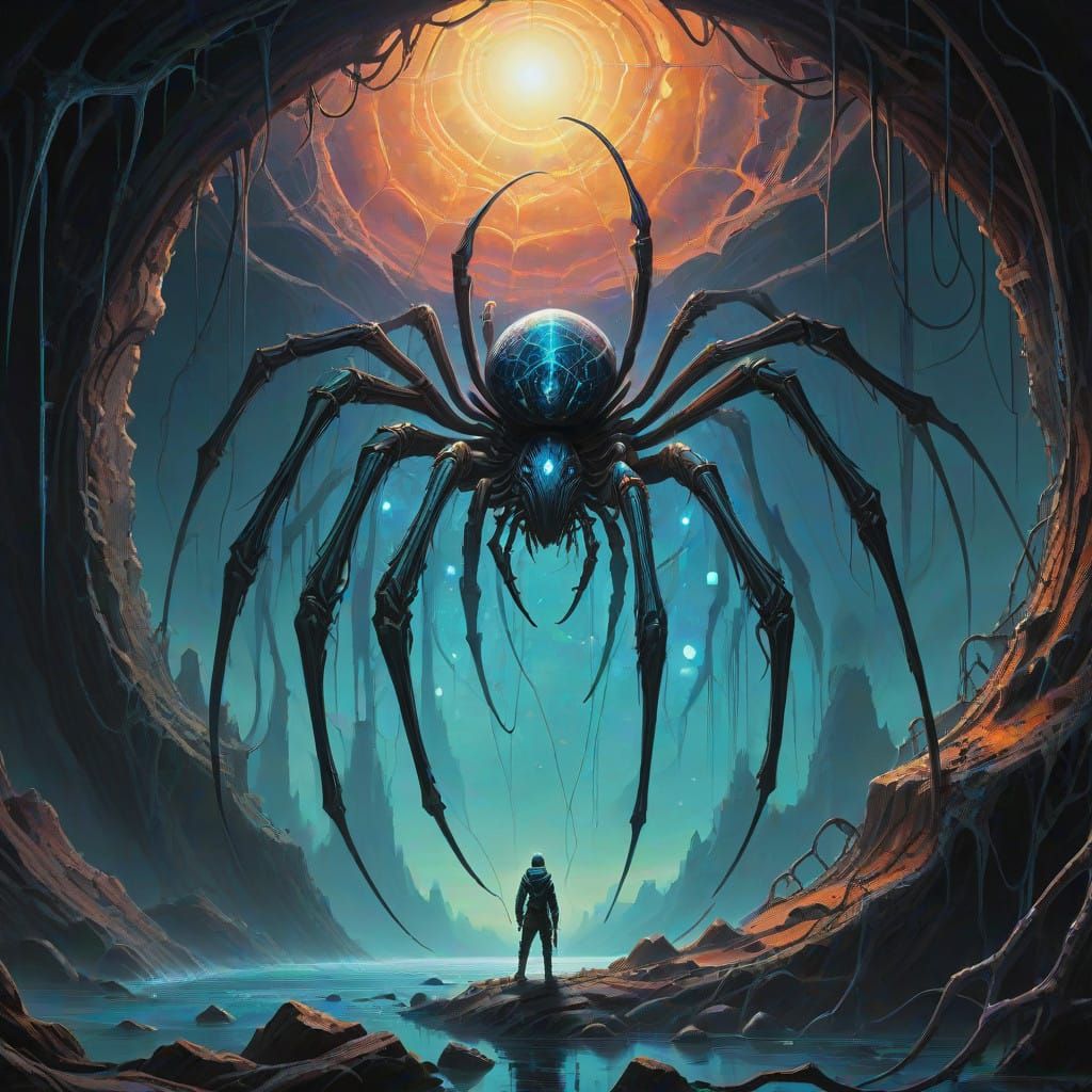 Surreal Spider Dominates Fantastical Cosmic Landscape in Vib...