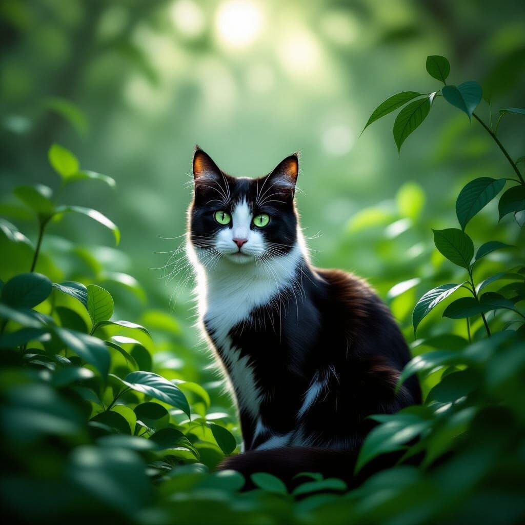 Monochrome Cat in Forest Glade, Albrecht Dürer Style