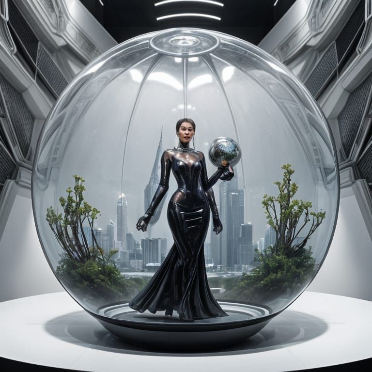Woman with Futuristic Pod Hotel Handbag