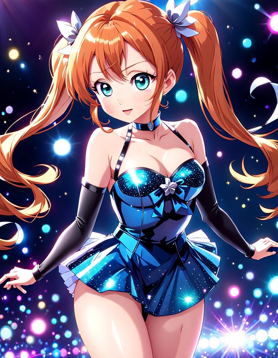 Anime Schoolgirl with Ginger Hair and Sparkly Leotard
