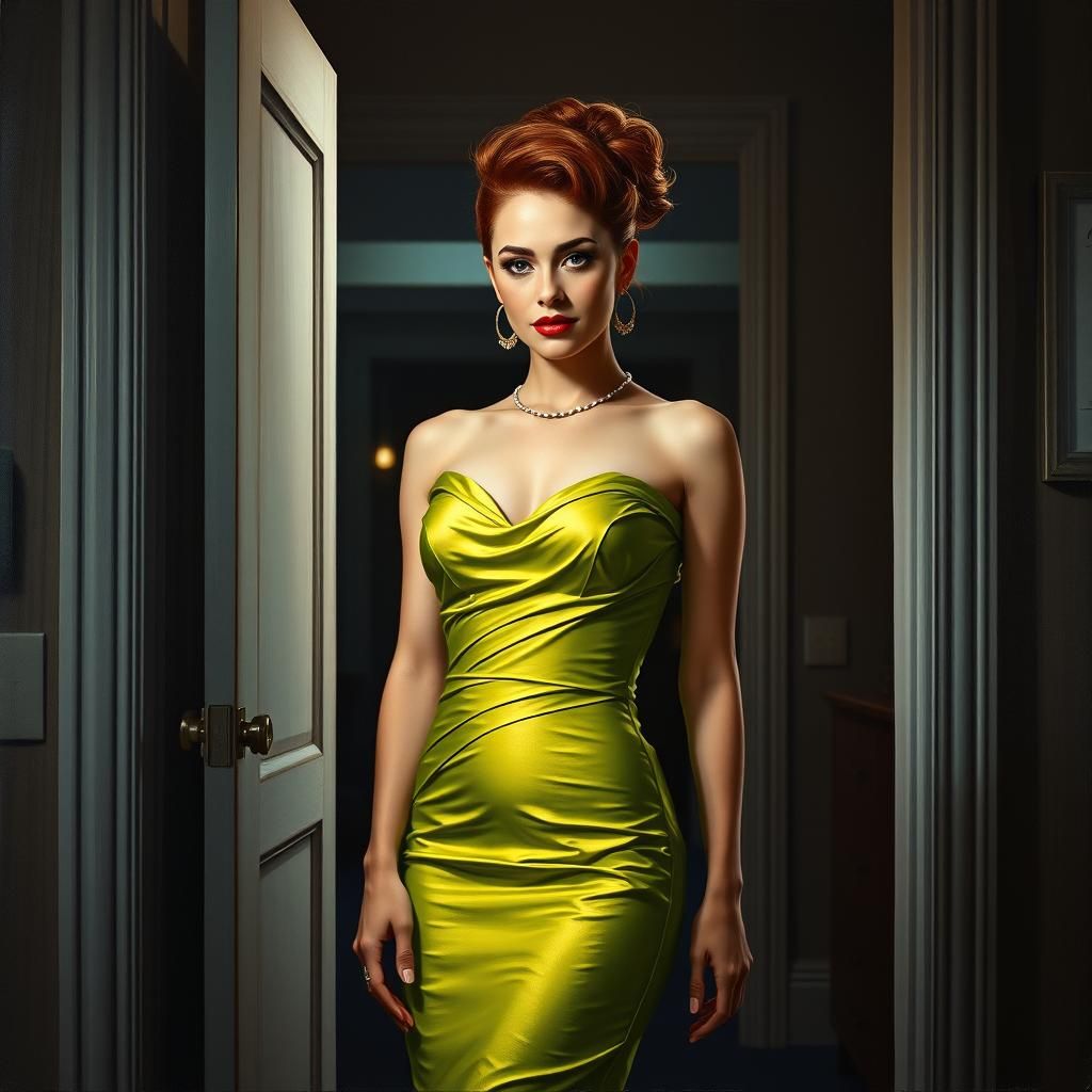 Film Noir Portrait of Woman in Green Gown
