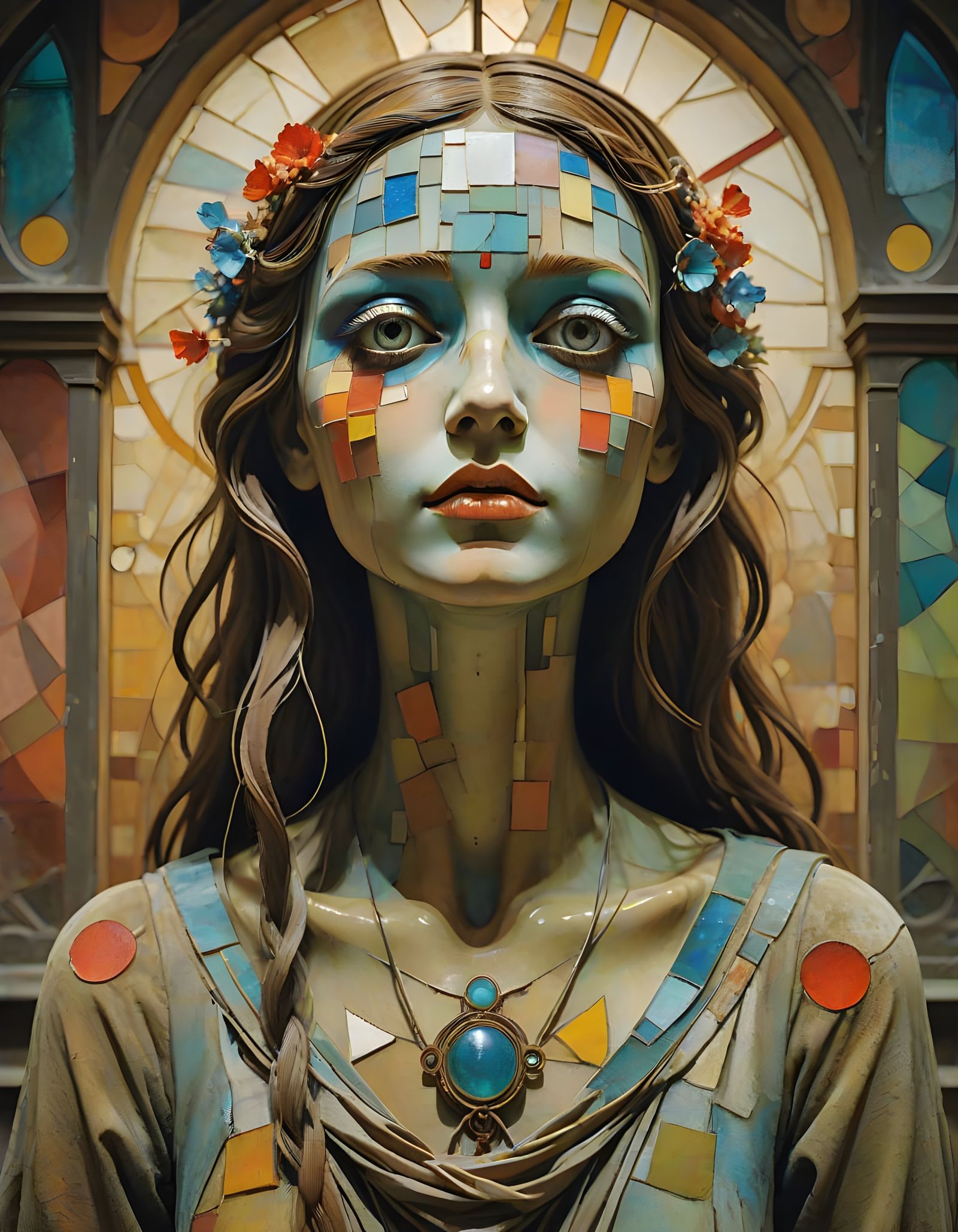 Melting Wax Statue in Abandoned Hall: Surreal Art