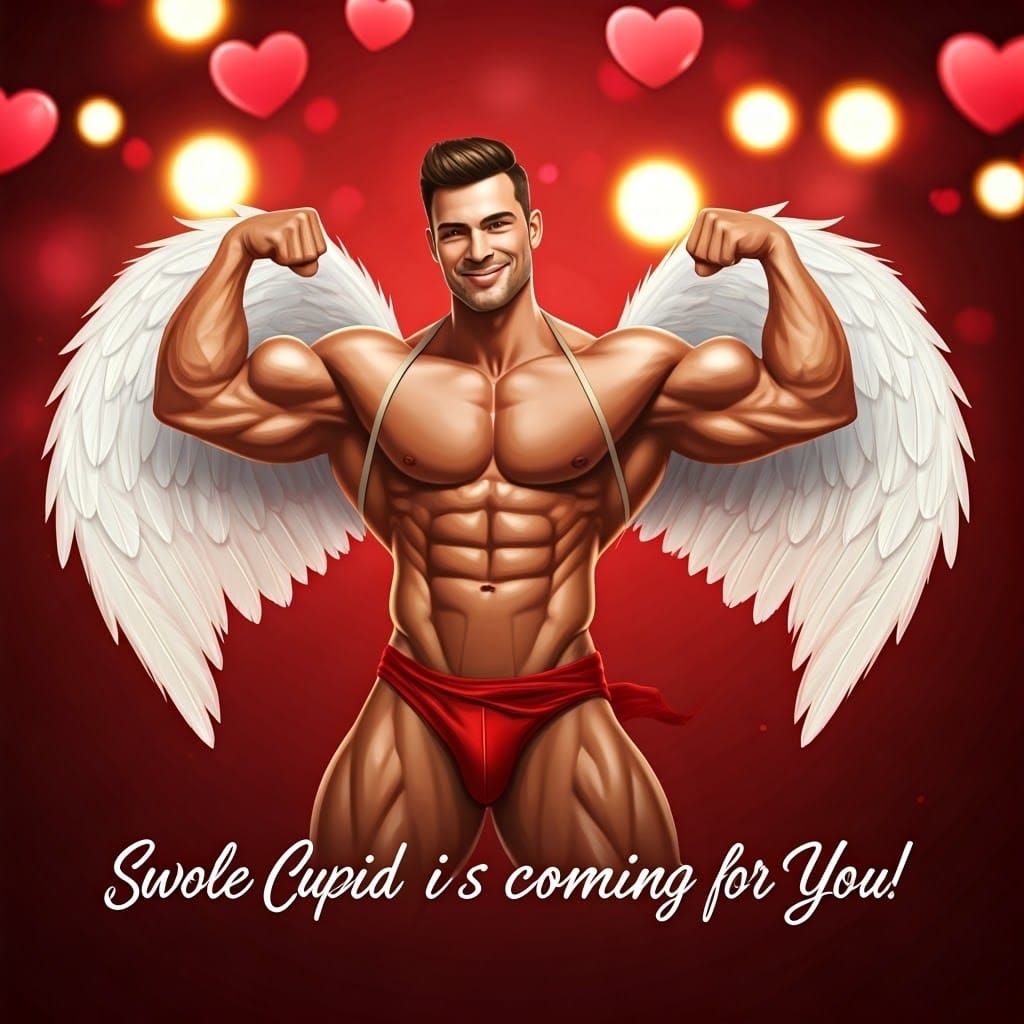 Muscular Cupid with Powerful Physique in Valentine's Day Car...