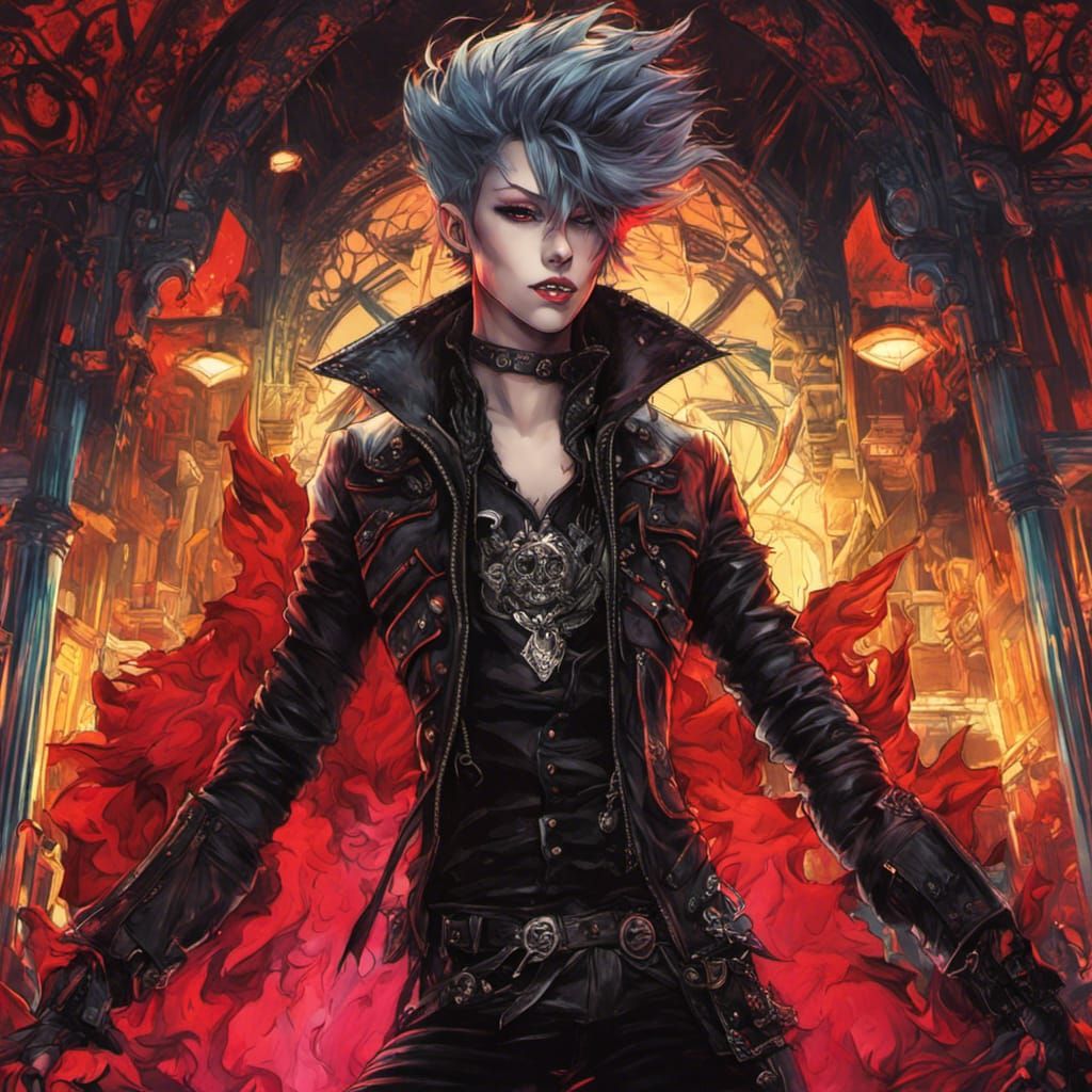 Punk Anarchist Vampire in Anime Style
