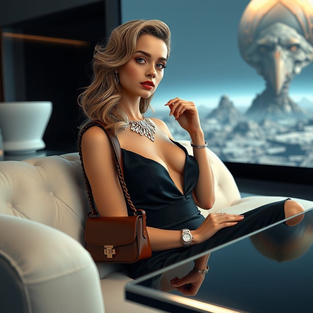 Glamorous Woman in Futuristic Luxury