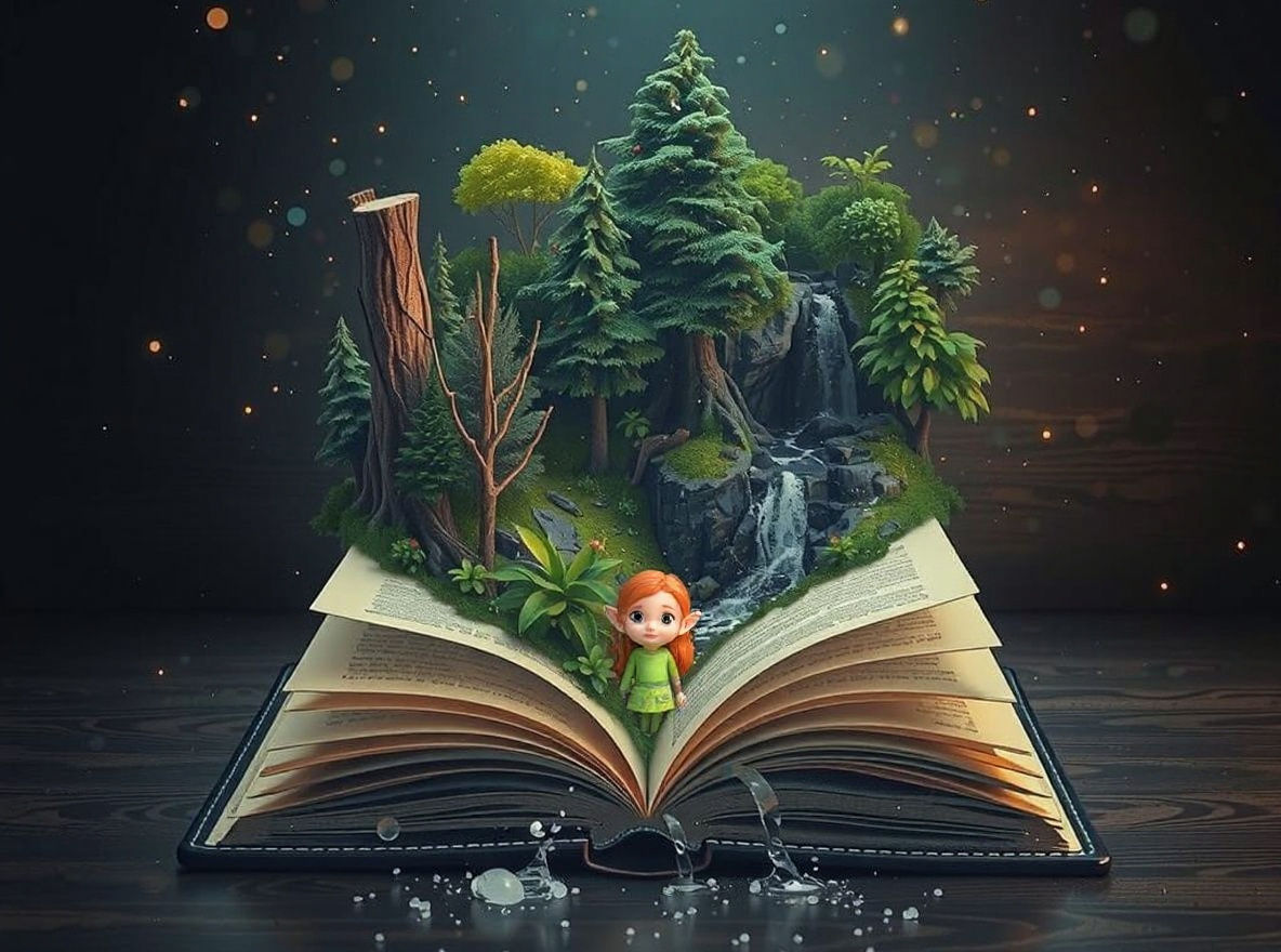 Enchanted Book: Forest and Waterfall in 3D