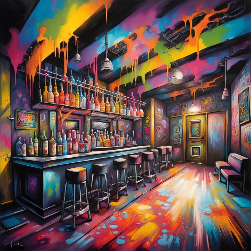 Graffiti Art Nightclub Scene in Splash Art Style