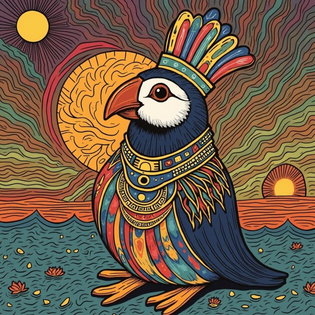 Psychedelic Puffin Horus Hybrid Illustration